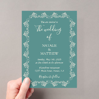 Simple Elegant Minimalist Damask Ornament Wedding Acrylic Invitations