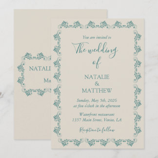 Simple Elegant Minimalist Damask Ornament Wedding Invitation