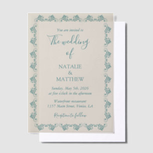 Simple Elegant Minimalist Damask Ornament Wedding Vellum Invitations
