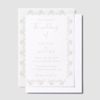 Simple Elegant Minimalist Damask Ornament Wedding Vellum Invitations