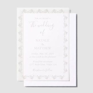 Simple Elegant Minimalist Damask Ornament Wedding Vellum Invitations