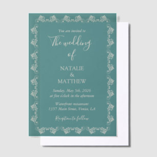 Simple Elegant Minimalist Damask Ornament Wedding Vellum Invitations