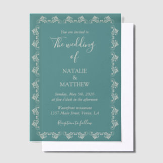 Simple Elegant Minimalist Damask Ornament Wedding Vellum Invitations
