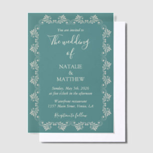 Simple Elegant Minimalist Damask Ornament Wedding Vellum Invitations