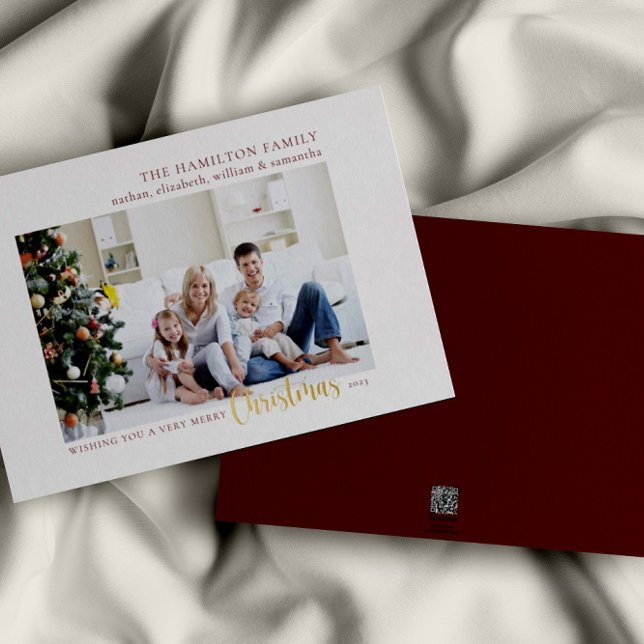 Simple Elegant Minimalist Family Christmas Photo Foil Holiday Card (Creator Uploaded)