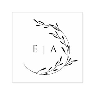Simple Elegant Minimalist Foliage Wreath Monogram Self-inking Stamp