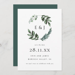 Simple Elegant Minimalist Greenery Wreath  Save Th Save The Date