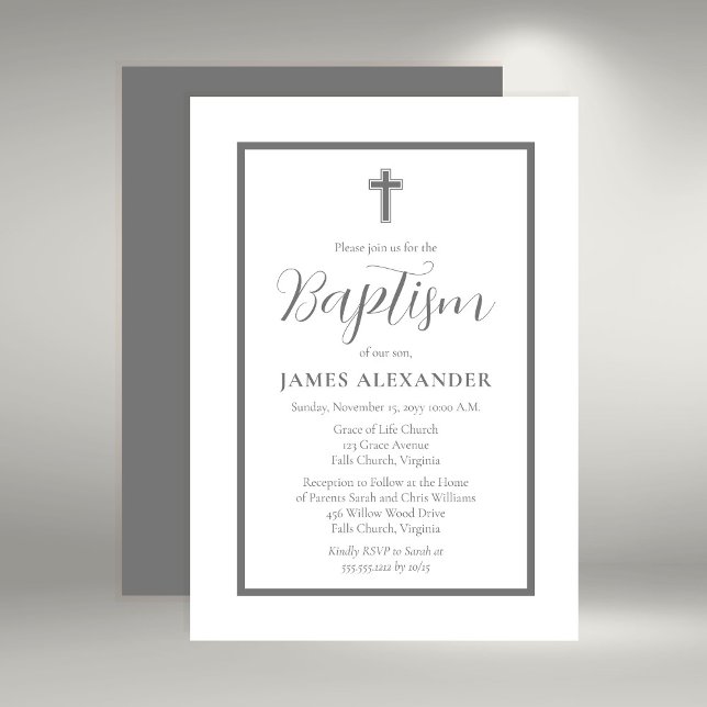 Simple Elegant Minimalist Grey Boy Baptism Invitation (Creator Uploaded)