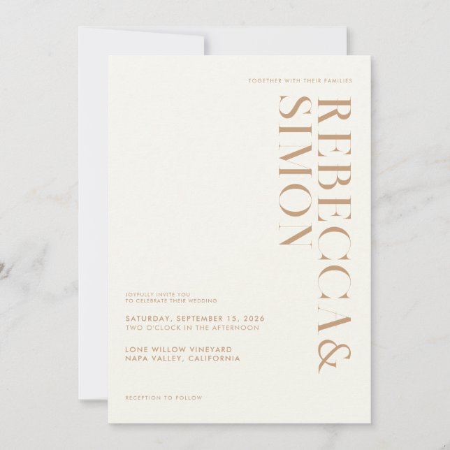 Simple Elegant Minimalist Ivory Tan Wedding Invitation (Front)