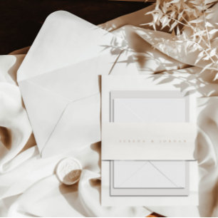 Simple Elegant Minimalist Ivory Taupe Wedding Invitation Belly Band