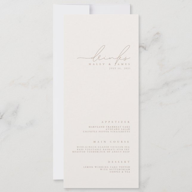 Simple Elegant Minimalist Ivory Wedding Menu  Invitation (Front)