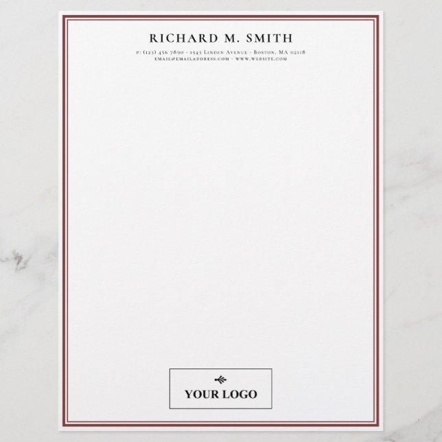 Simple Elegant Minimalist Marsala White With Logo Custom Letterhead (Front)