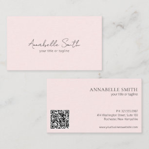 Simple Elegant Minimalist QR Code Modern Pink Business Card