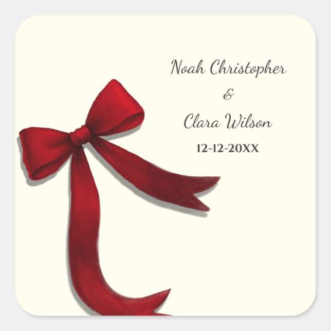 Simple Elegant Minimalist Red Bow Classic Square Sticker (Front)