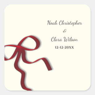 Simple Elegant Minimalist Red Bow Classic Square Sticker