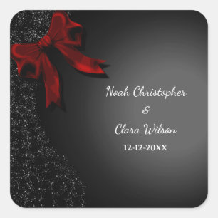 Simple Elegant Minimalist Red Bow Classic Square Sticker