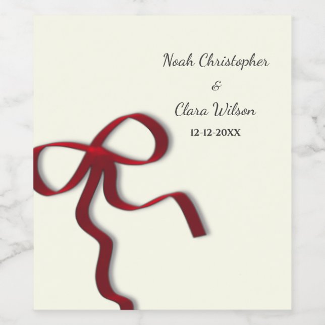 Simple Elegant Minimalist Red Bow Classic Wine Label (Single Label)