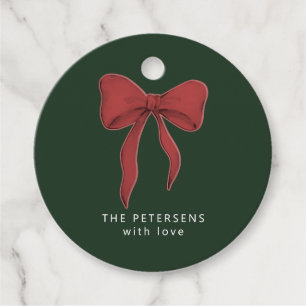 Simple elegant minimalist red bow green holiday favour tags