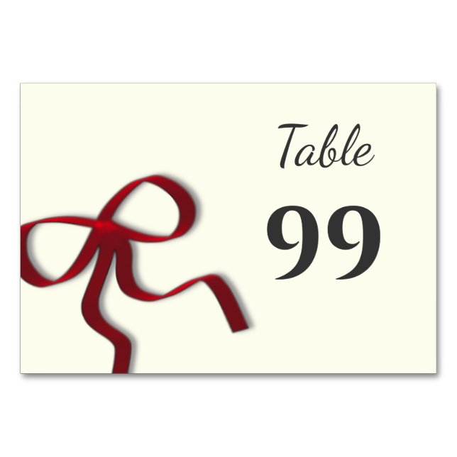 Simple Elegant Minimalist Red Bow Table Number (Front)