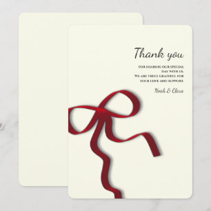 Simple Elegant Minimalist Red Bow Thank You Card