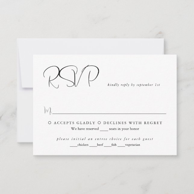 Simple Elegant Minimalist Script Modern Wedding RSVP Card (Front)