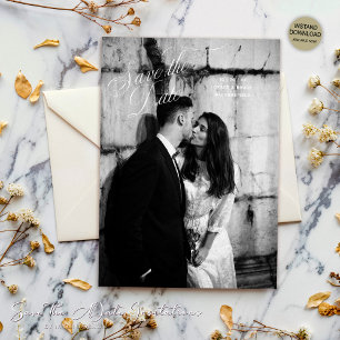 Simple Elegant Minimalist Script Photo Wedding Sav Save The Date