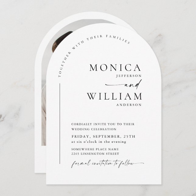 Simple Elegant Minimalist Stylish Wedding Photo Invitation (Front/Back)