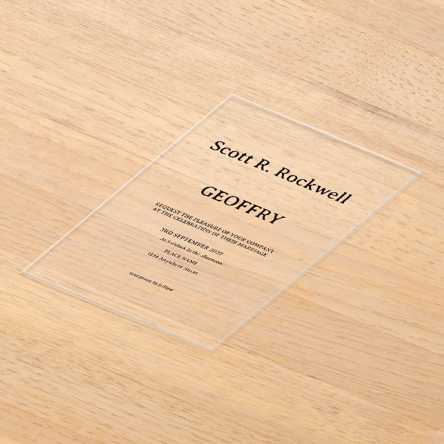 Simple Elegant Minimalist Transparent Acrylic Wedd Invitations (Laydown)