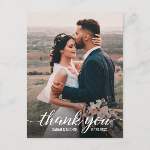Simple Elegant Mod Script Photo Wedding Thank You Postcard