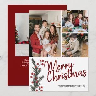  Simple Elegant modern 4 photo Christmas Family Holiday Card
