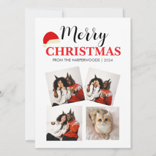  Simple Elegant modern 4 photo Christmas Family Holiday Card