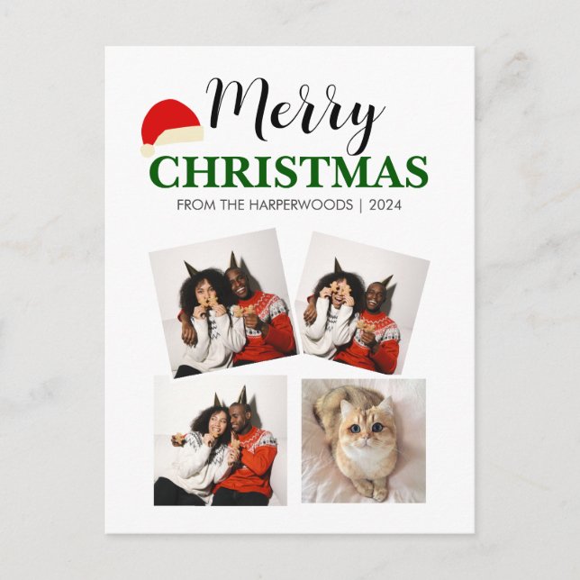  Simple Elegant modern 4 photo Christmas Family Holiday Postcard (Front)