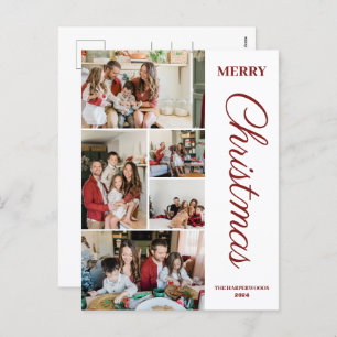 Simple Elegant modern 5 photo Christmas Family Holiday Postcard