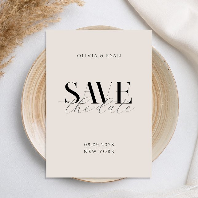 Simple Elegant Modern Black and Ivory Chic Wedding Save The Date (Creator Uploaded)