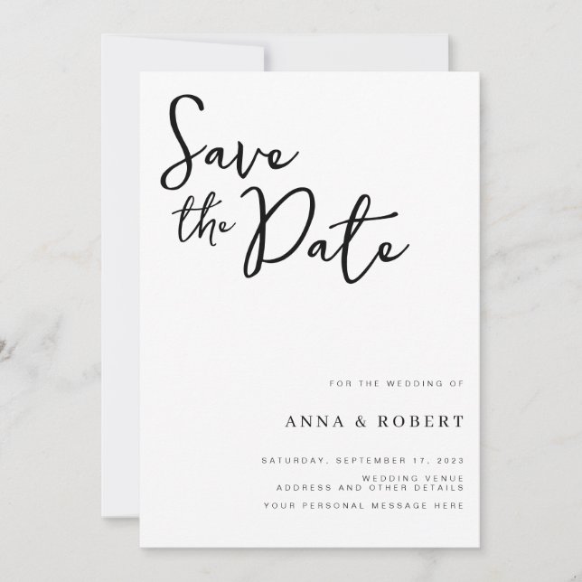 Simple Elegant Modern Black and White Wedding Save The Date (Front)