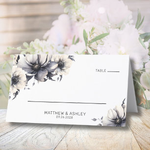 Simple Elegant Modern Black White Floral Wedding Place Card