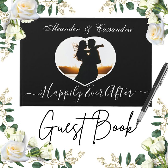 Simple Elegant Modern Black White photo wedding  Guest Book (Creator Uploaded)
