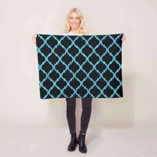 Simple Elegant Modern Blue Moroccan Pattern   Fleece Blanket