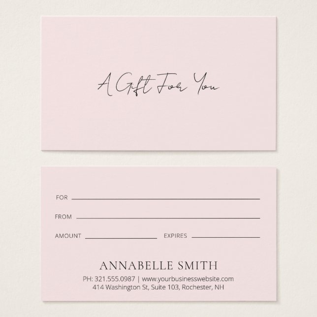 Simple Elegant Modern Blush Pink Gift Certificate (Front & Back)
