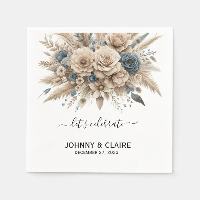 Simple Elegant Modern Boho Pampas Grass Classic Napkin (Front)