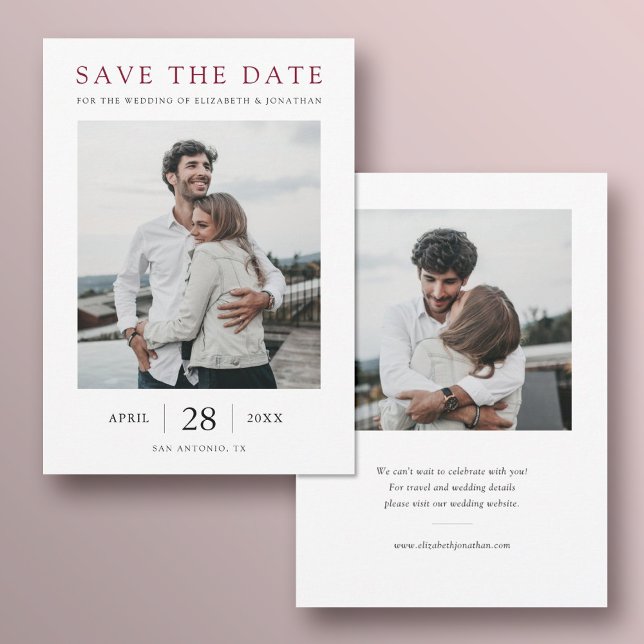 Simple Elegant Modern Burgundy Photo Wedding Save The Date (Creator Uploaded)