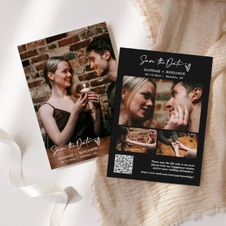 Simple Elegant Modern Classic Black QR Code Photo Save The Date