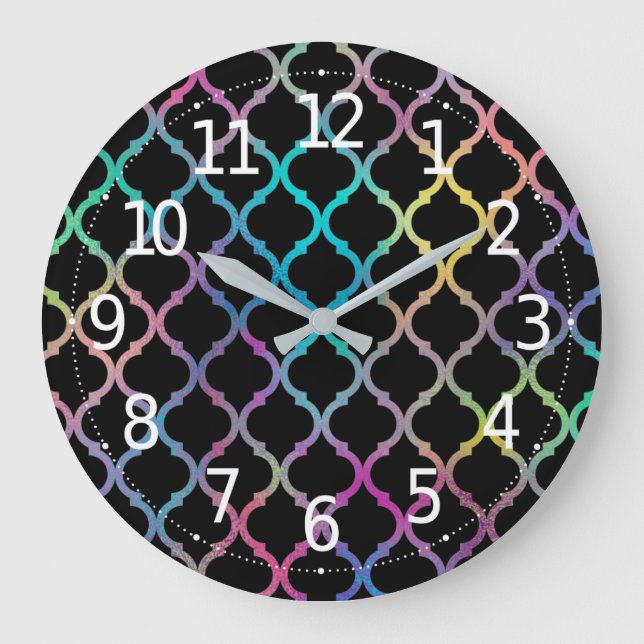 Simple Elegant Modern Colourful Moroccan Pattern | Large Clock (Front)