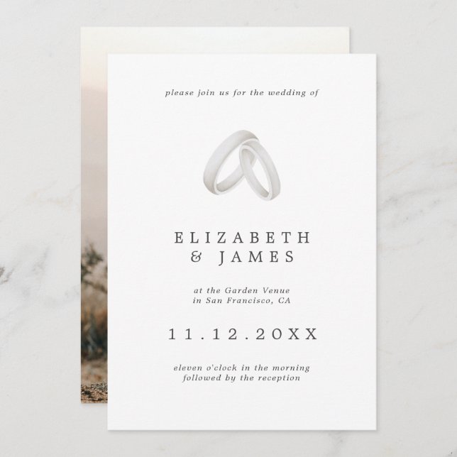 Simple Elegant Modern Couple Photo Wedding Invitation (Front/Back)