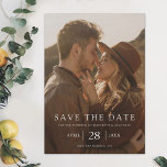 Simple Elegant Modern Custom Photo Save The Date<br><div class="desc">This simple, stylish modern photo save the date wedding card features crisp white text with a 'SAVE THE DATE' message and space for your names, date and wedding locale below it. The default card shape is standard sharp corners, but this design also looks great with rounded corners, so try both...</div>