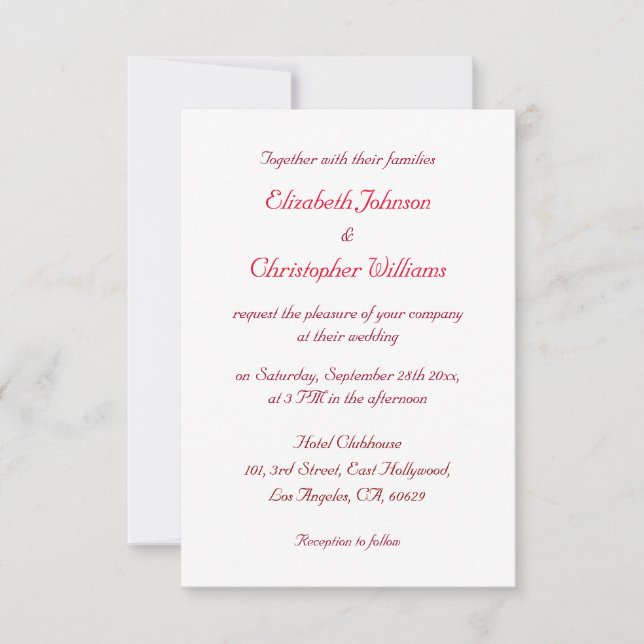 Simple Elegant Modern Custom Wedding Invitation (Front)