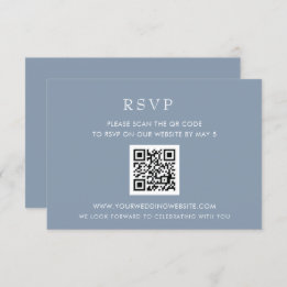  Simple Elegant Modern Dusty Blue Wedding QR CODE RSVP Card