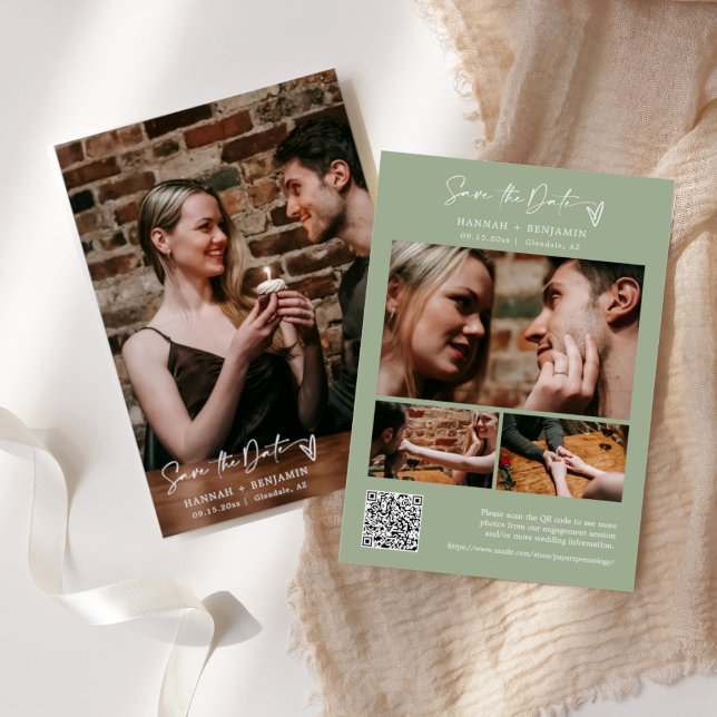 Simple Elegant Modern Dusty Green QR Code Photo Save The Date (Creator Uploaded)