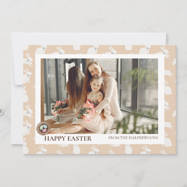 Simple Elegant Modern Easter Egg family photo Holi Holiday Card (Front)