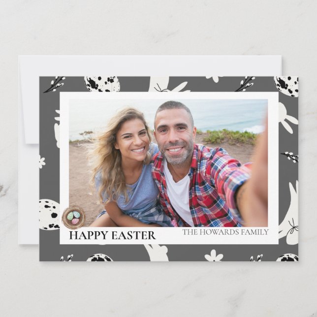 Simple Elegant Modern Easter Egg family photo Holiday Card (Front)